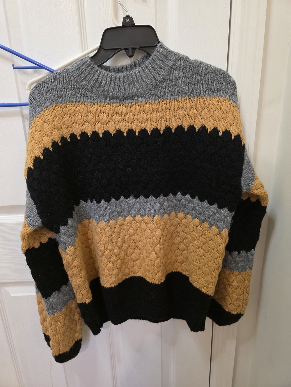 Chunky Stripe Knit Sweater in Mustard, Black & Gray